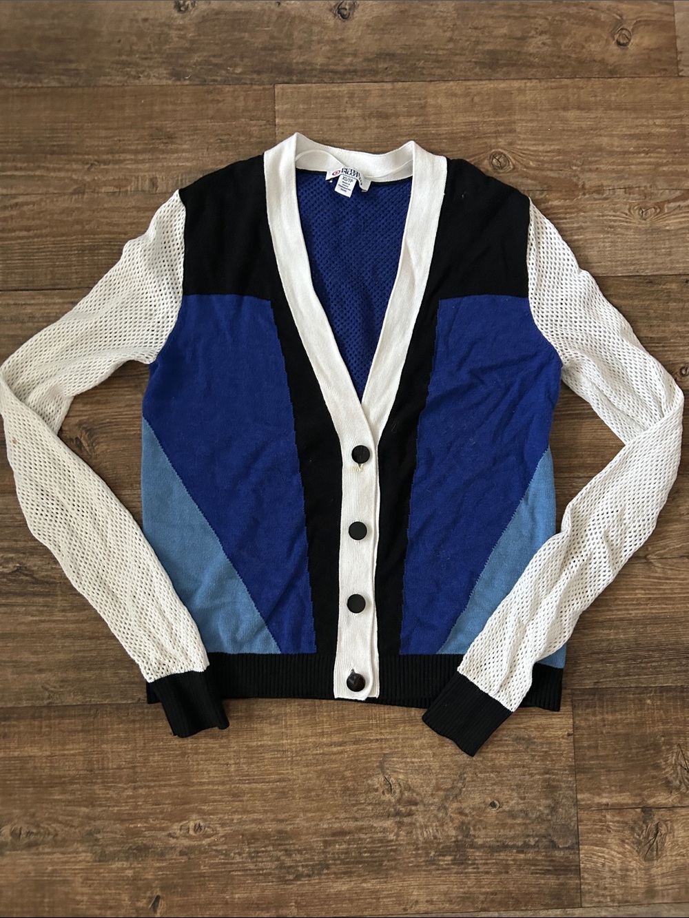 Peter Pilotto Blue, Light Blue, White & Black Button-Front Colorblock Cardigan